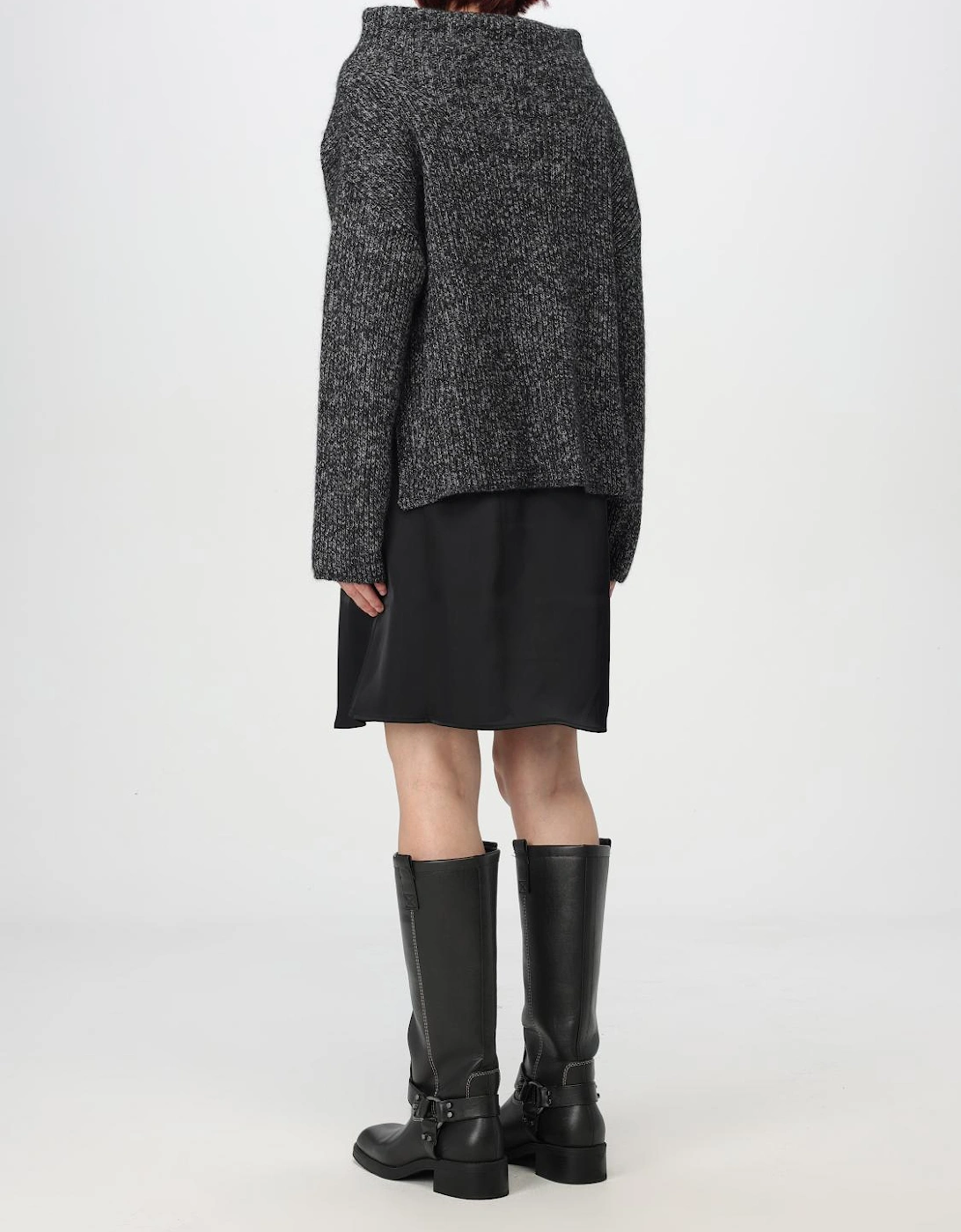 Asymmetrical Hem High Neck Pullover