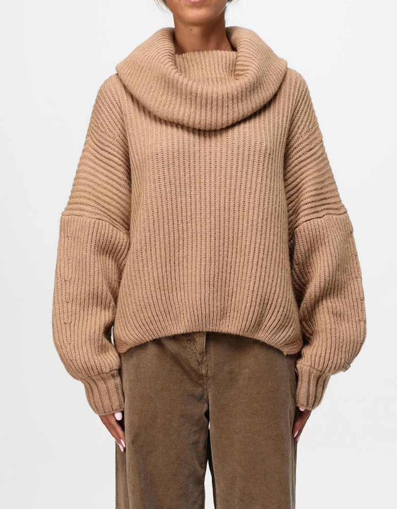Ribbed Knit Cowl Neck Sweater