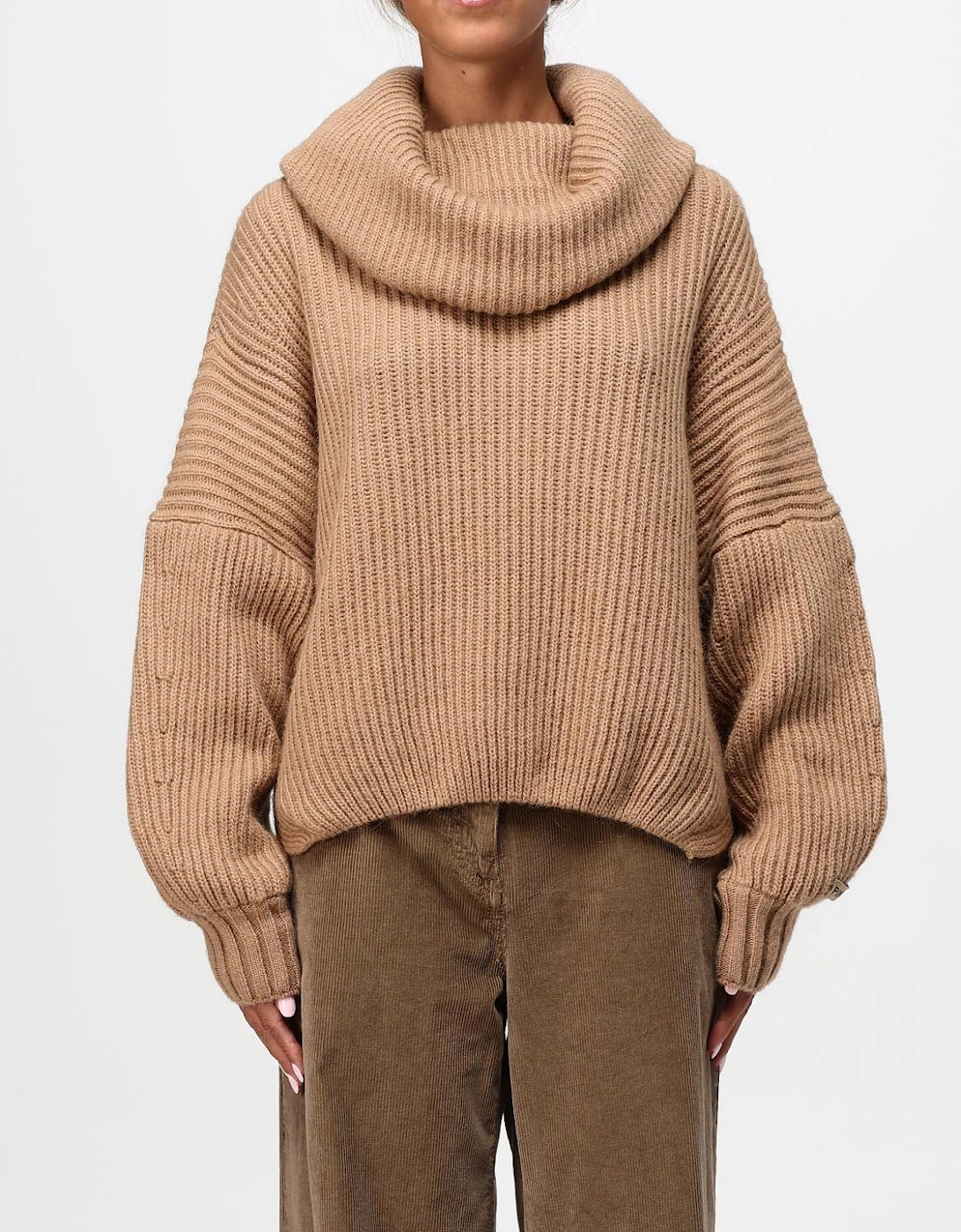 Ribbed Knit Cowl Neck Sweater