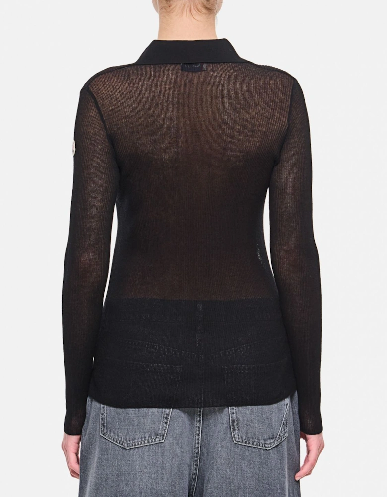Ribbed Knit Collared LongSleeve Top