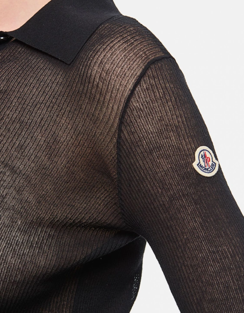 Ribbed Knit Collared LongSleeve Top
