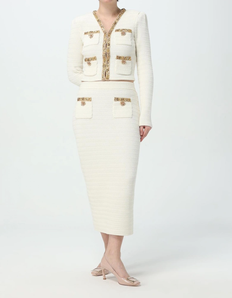 Embellished Pocket Knit Midi Skirt