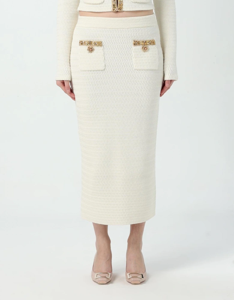 Embellished Pocket Knit Midi Skirt