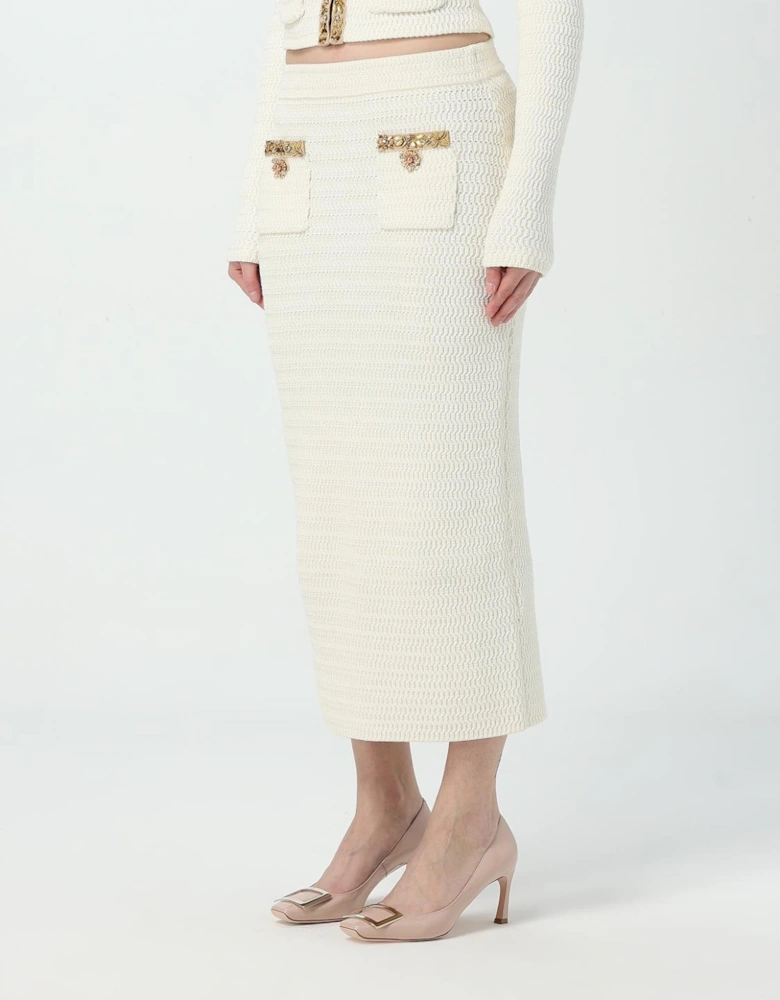 Embellished Pocket Knit Midi Skirt