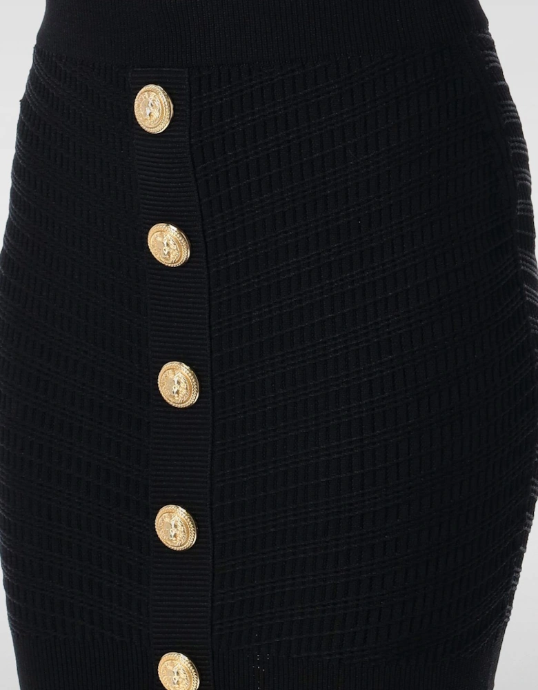Knit Mini Skirt Gold Button Detail