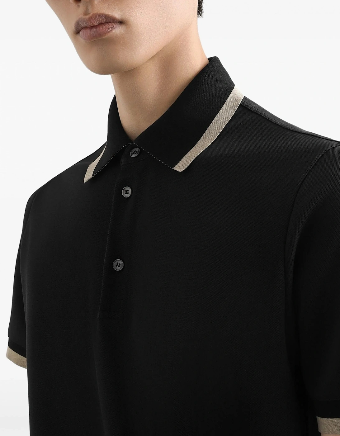 Contrast Trim SS Polo Black