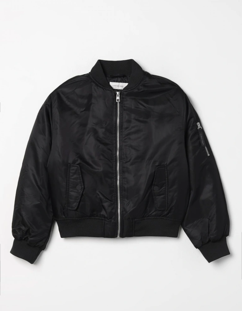 Bomber Jacket Zip Closure Ribbed Cuffs