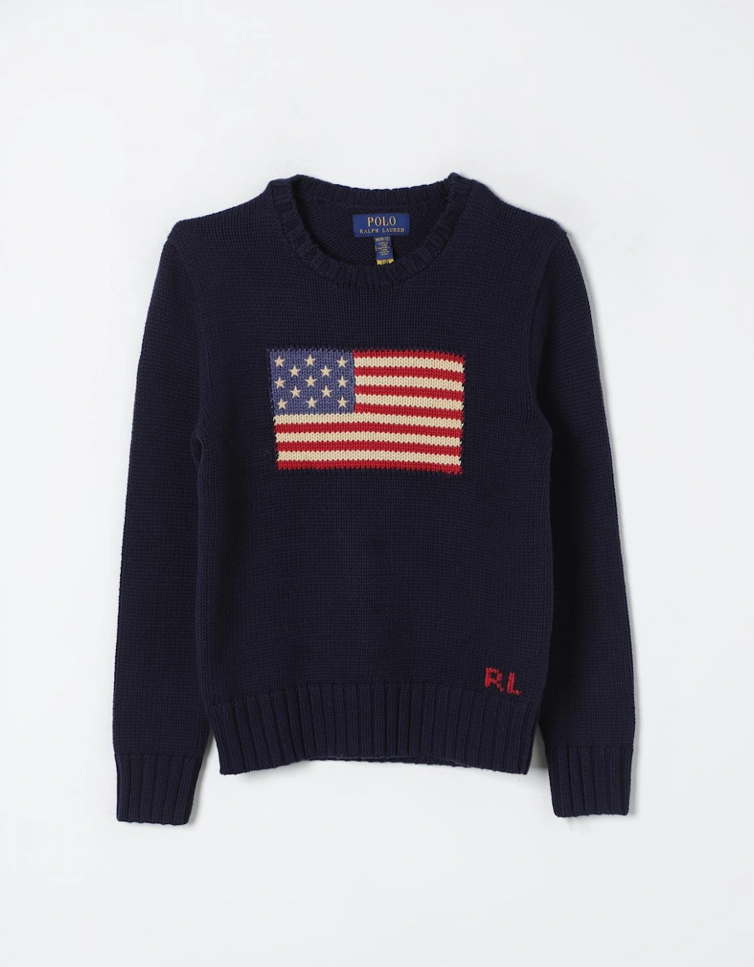 Knitted Cotton Blend Sweater with American Flag Design, 3 of 2