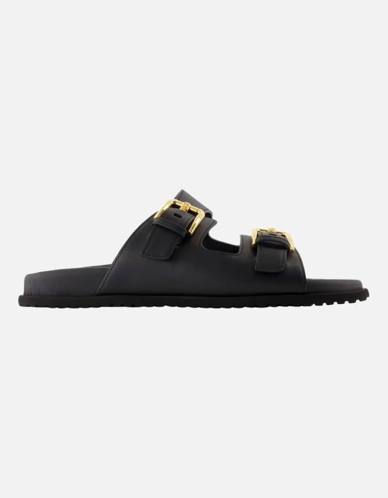 Leather Slides Double Buckle Sandals