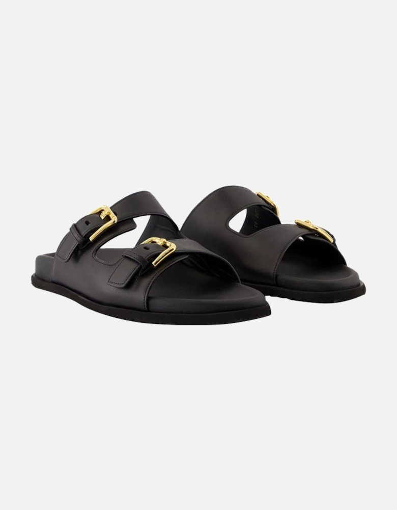 Leather Slides Double Buckle Sandals