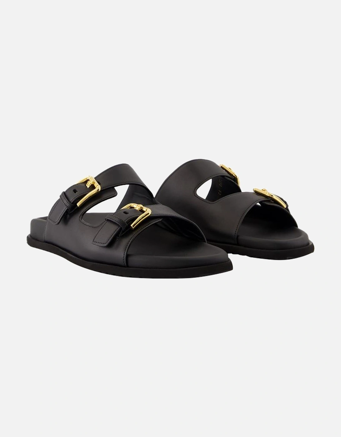 Leather Slides Double Buckle Sandals