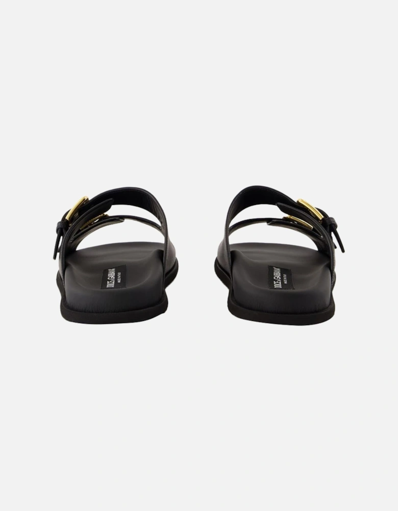 Leather Slides Double Buckle Sandals