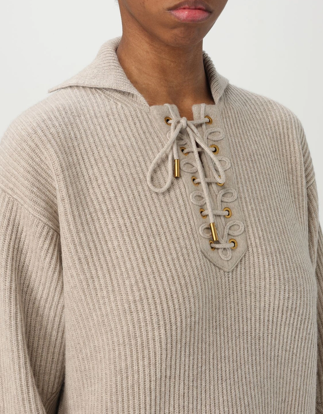 LaceUp Ribbed Cashmere Pullover