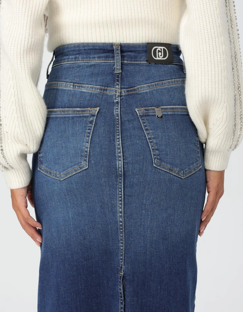 Midi Denim Skirt Raw Hem