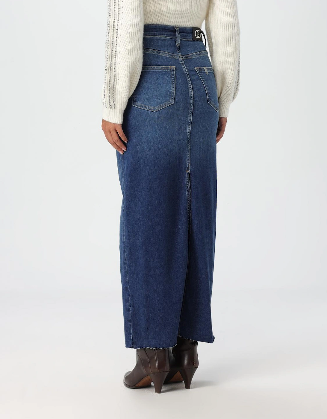 Midi Denim Skirt Raw Hem