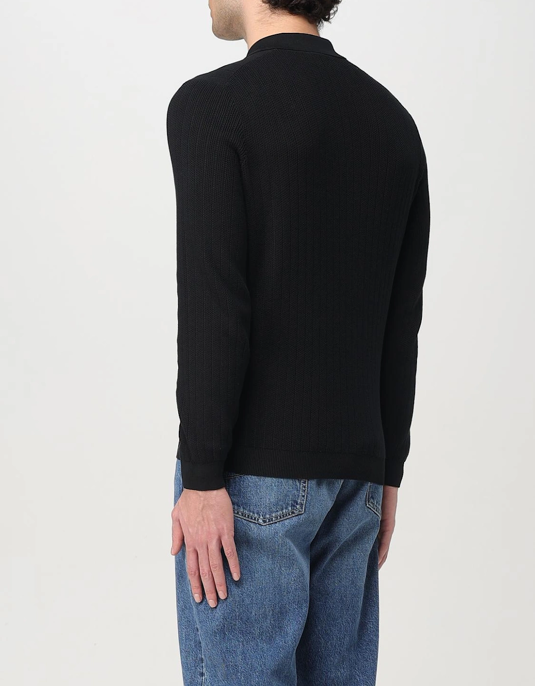 Ribbed Knit Long Sleeve Polo Sweater