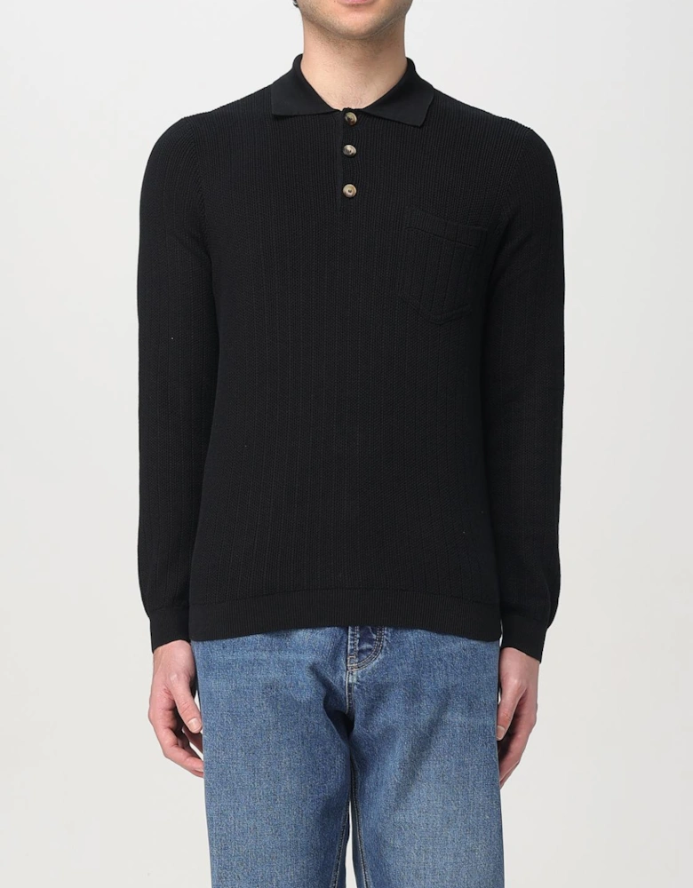 Ribbed Knit Long Sleeve Polo Sweater