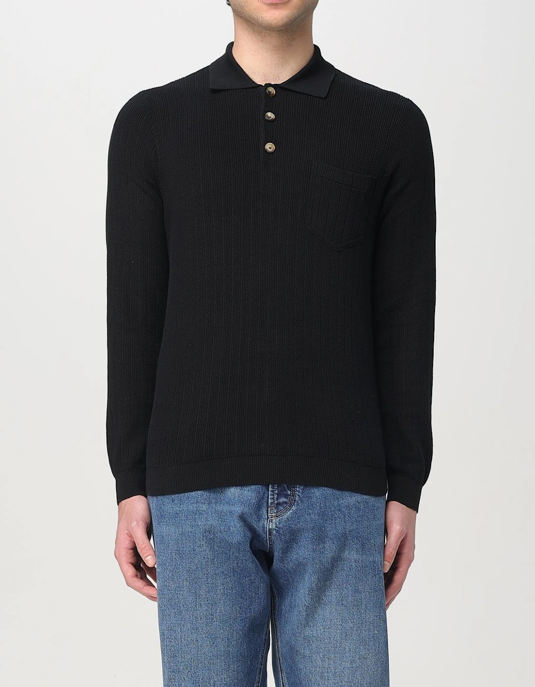 Ribbed Knit Long Sleeve Polo Sweater, 6 of 5