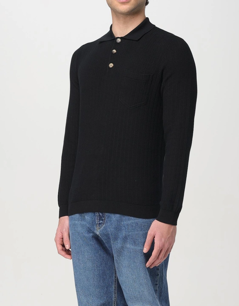 Ribbed Knit Long Sleeve Polo Sweater