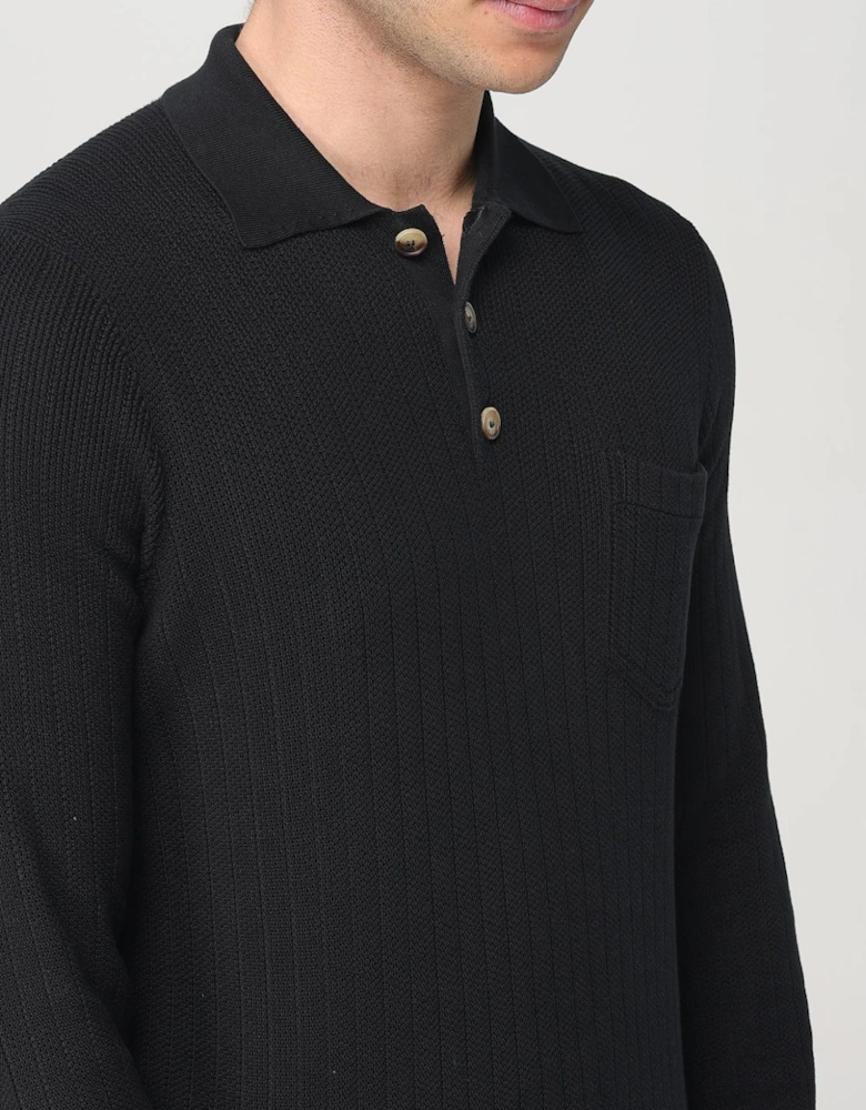 Ribbed Knit Long Sleeve Polo Sweater