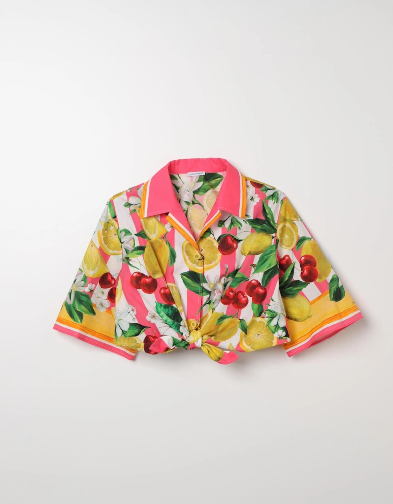 Fruit Print Collared Blouse