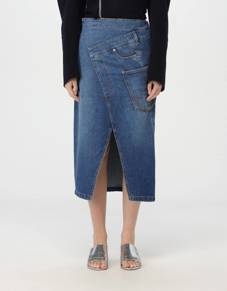 Asymmetrical Denim Skirt with Pockets