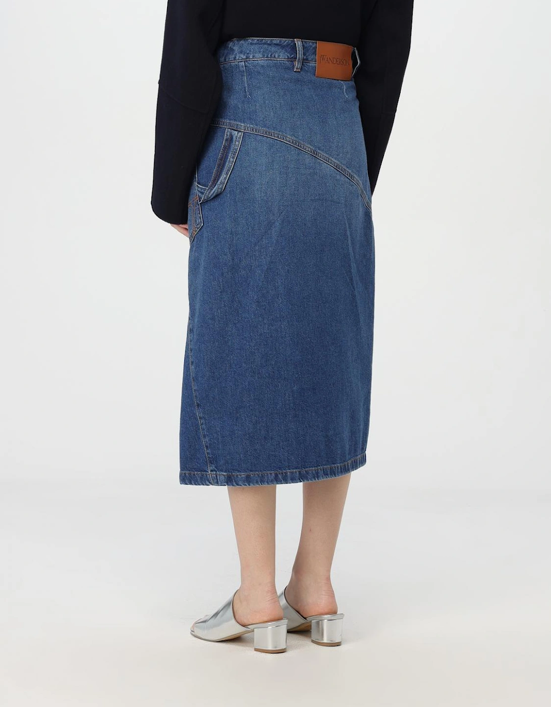Asymmetrical Denim Skirt with Pockets
