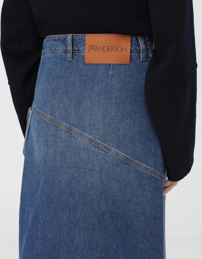 Asymmetrical Denim Skirt with Pockets