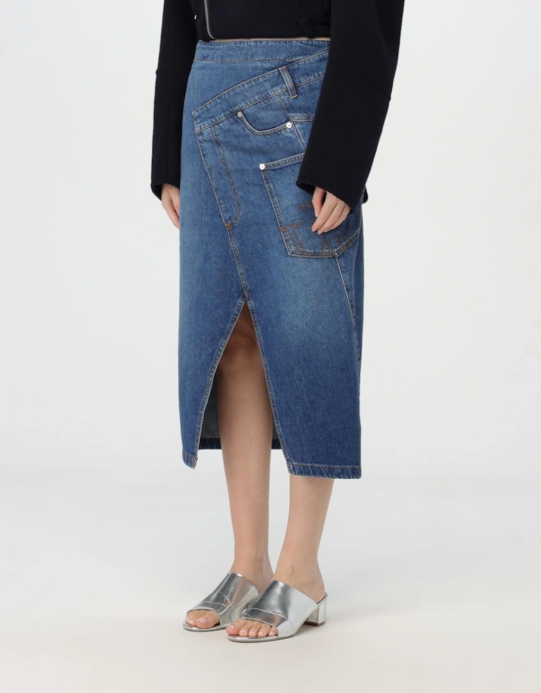 Asymmetrical Denim Skirt with Pockets