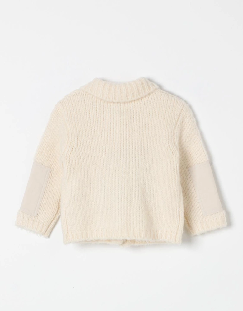Kids Cardigan Patch Pockets Soft Wool