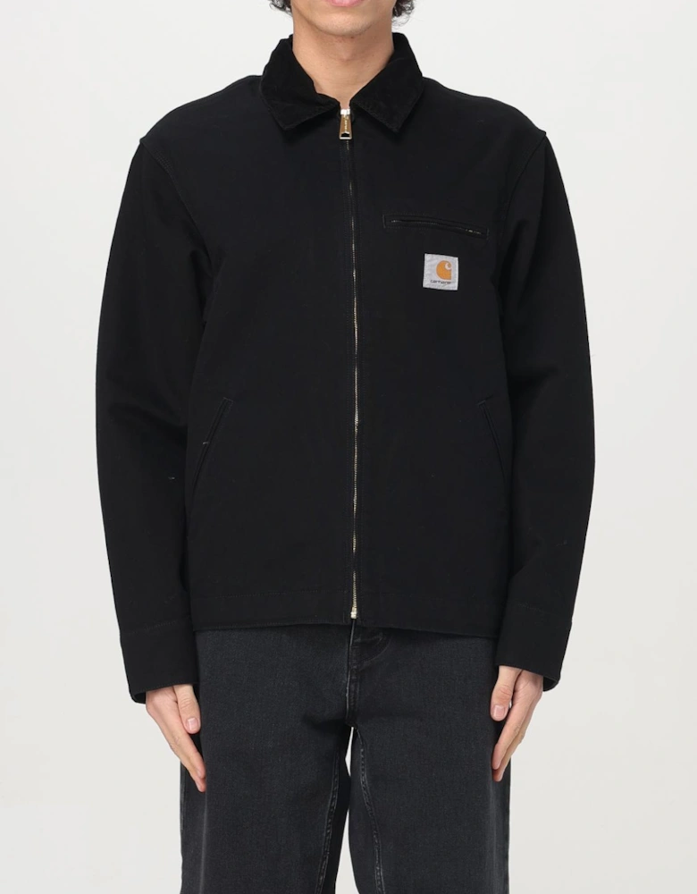 Zip-Up Jacket with Classic Collar and Chest Logo Detailing for Everyday Style