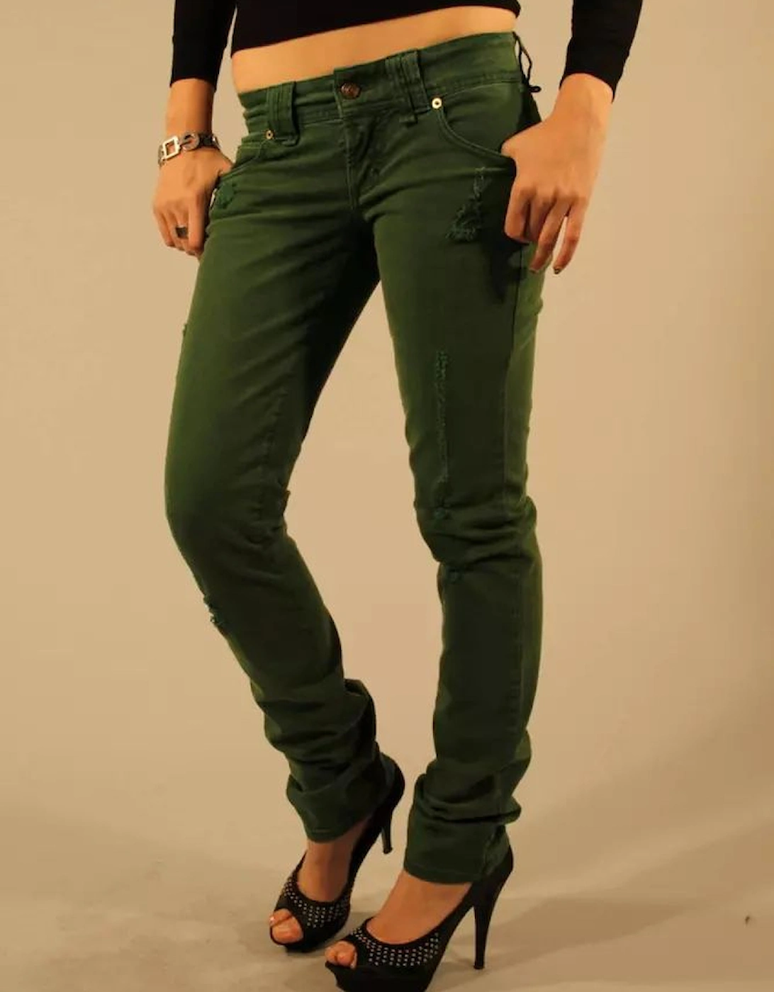 Distressed Skinny JeansDark Green