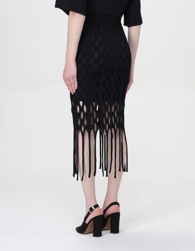 Cutout Knit Fringe Midi Skirt