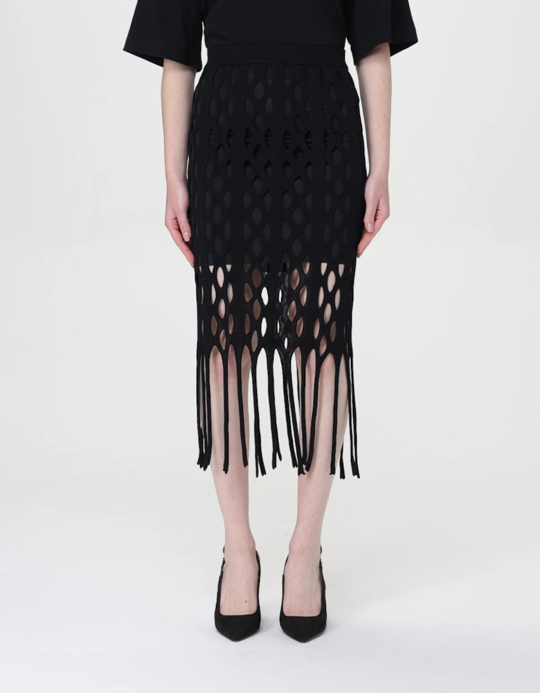 Cutout Knit Fringe Midi Skirt