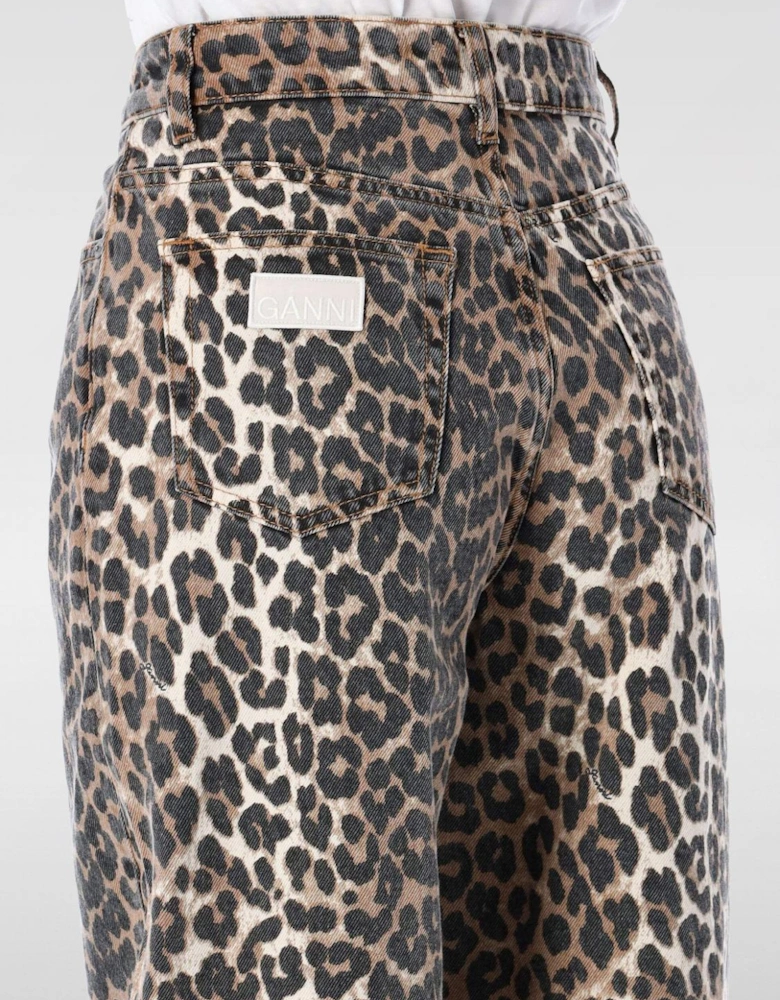 Wide Leg Leopard Print Jeans