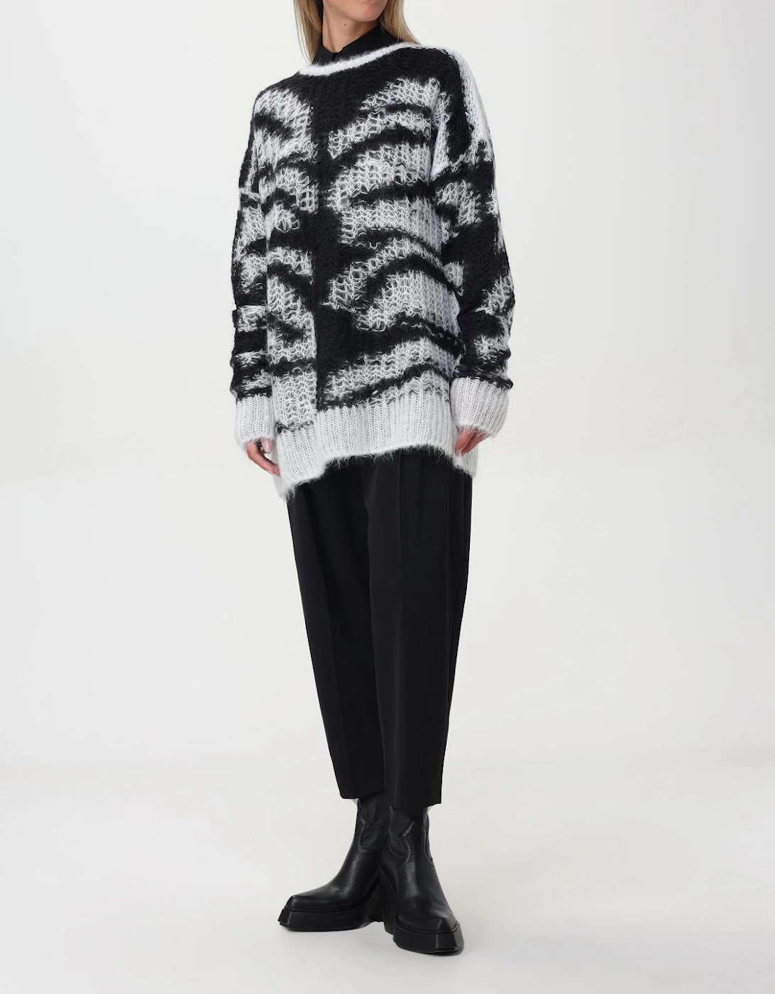 Mohair Zebra Knit Pullover Sweater