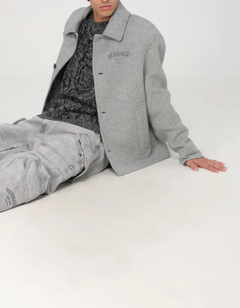 Wool Jacket Grey Button Closure
