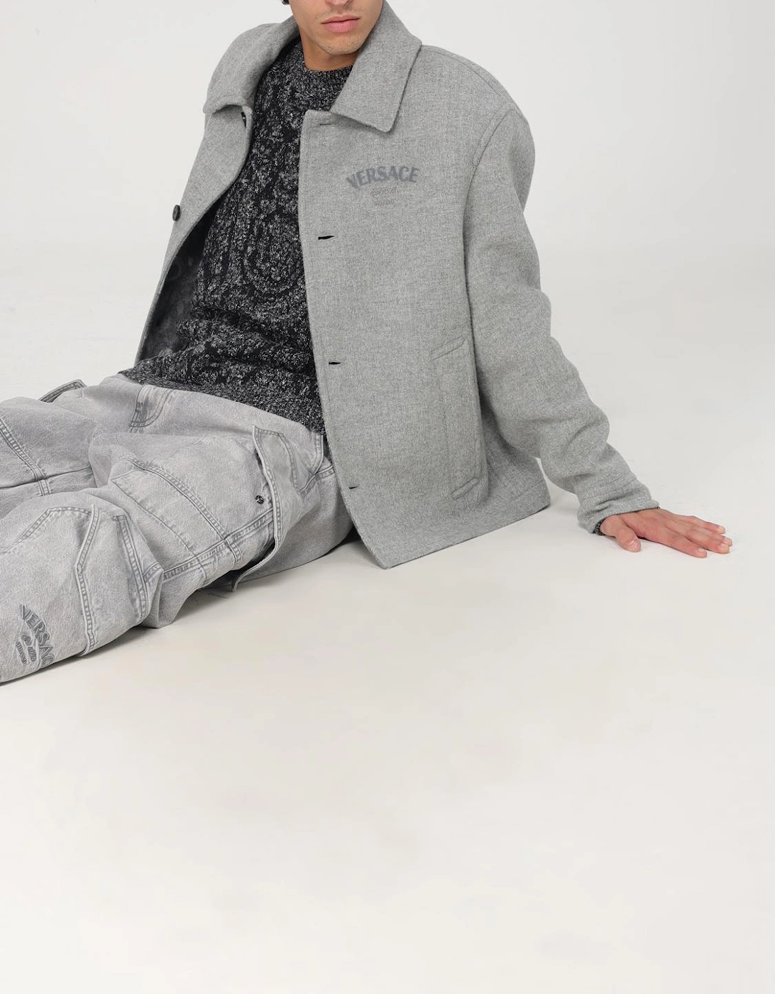 Wool Jacket Grey Button Closure
