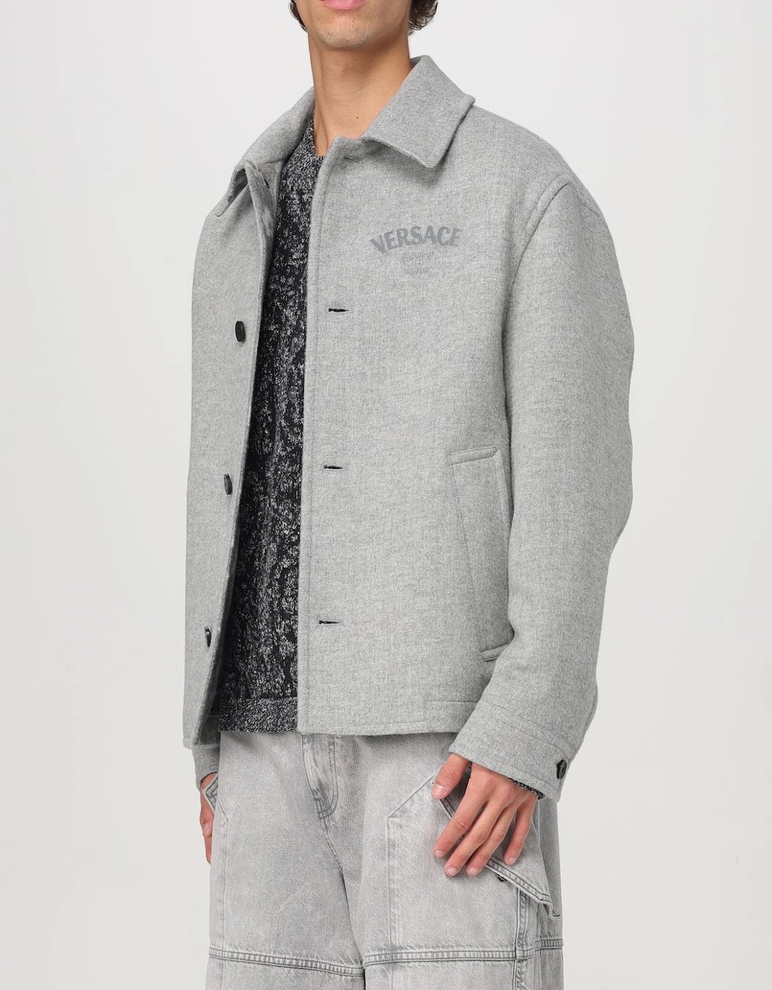 Wool Jacket Grey Button Closure