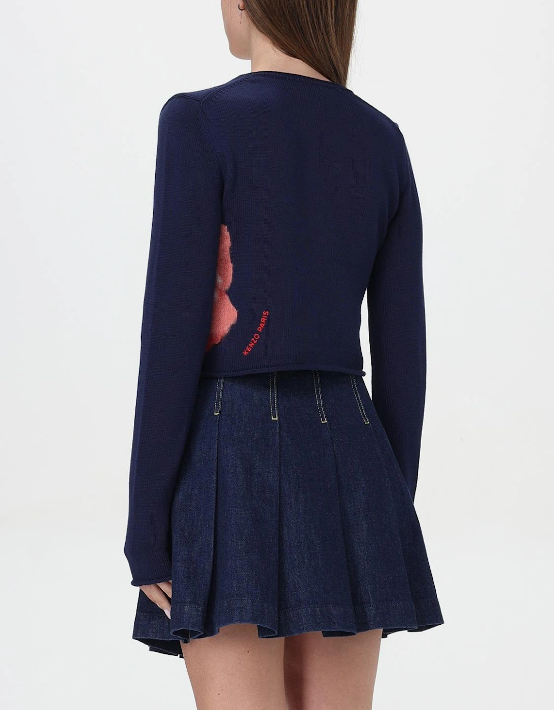 Cropped Cardigan Fuzzy Floral Detail