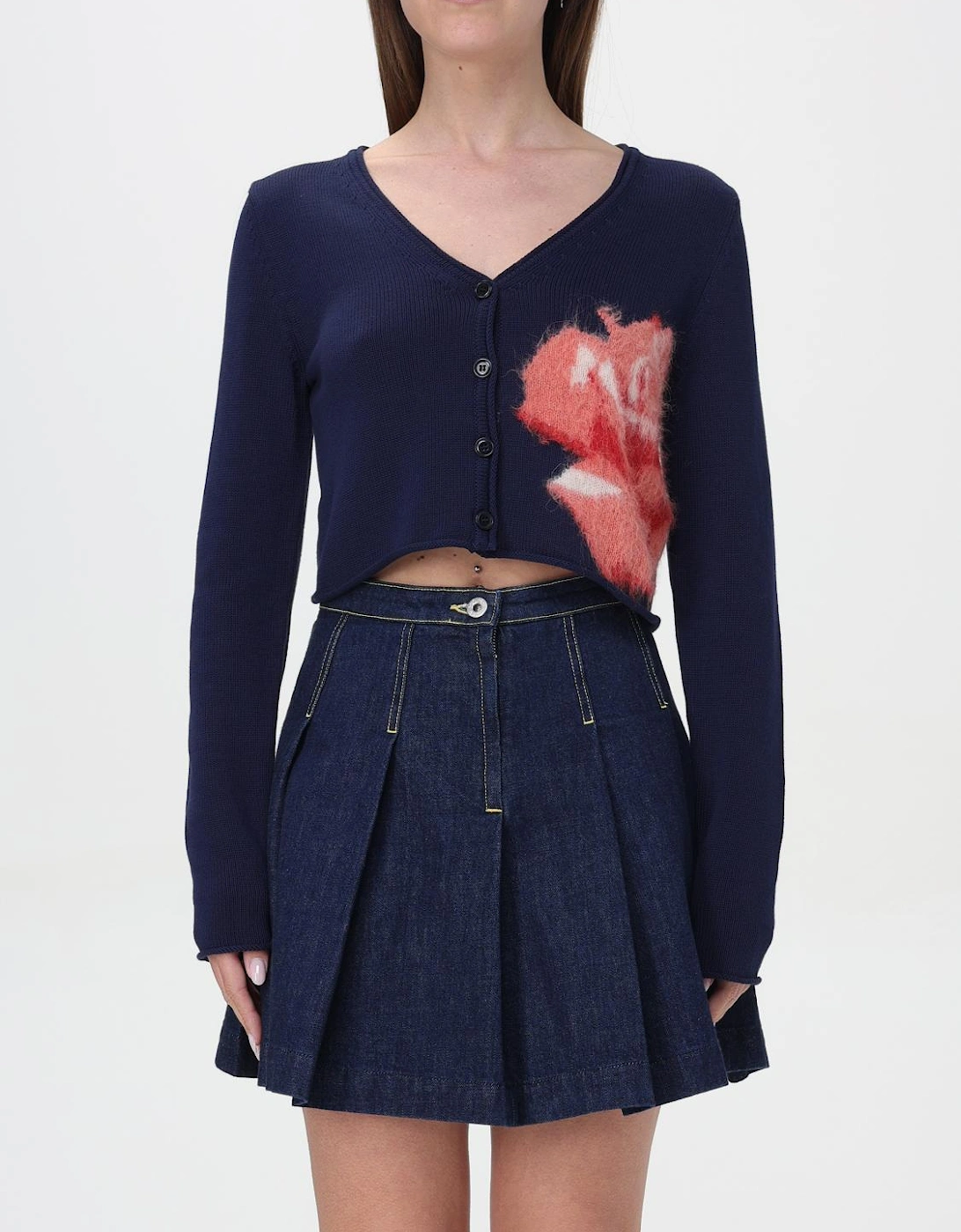 Cropped Cardigan Fuzzy Floral Detail, 6 of 5