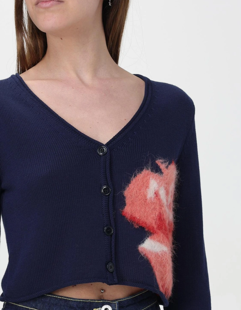 Cropped Cardigan Fuzzy Floral Detail