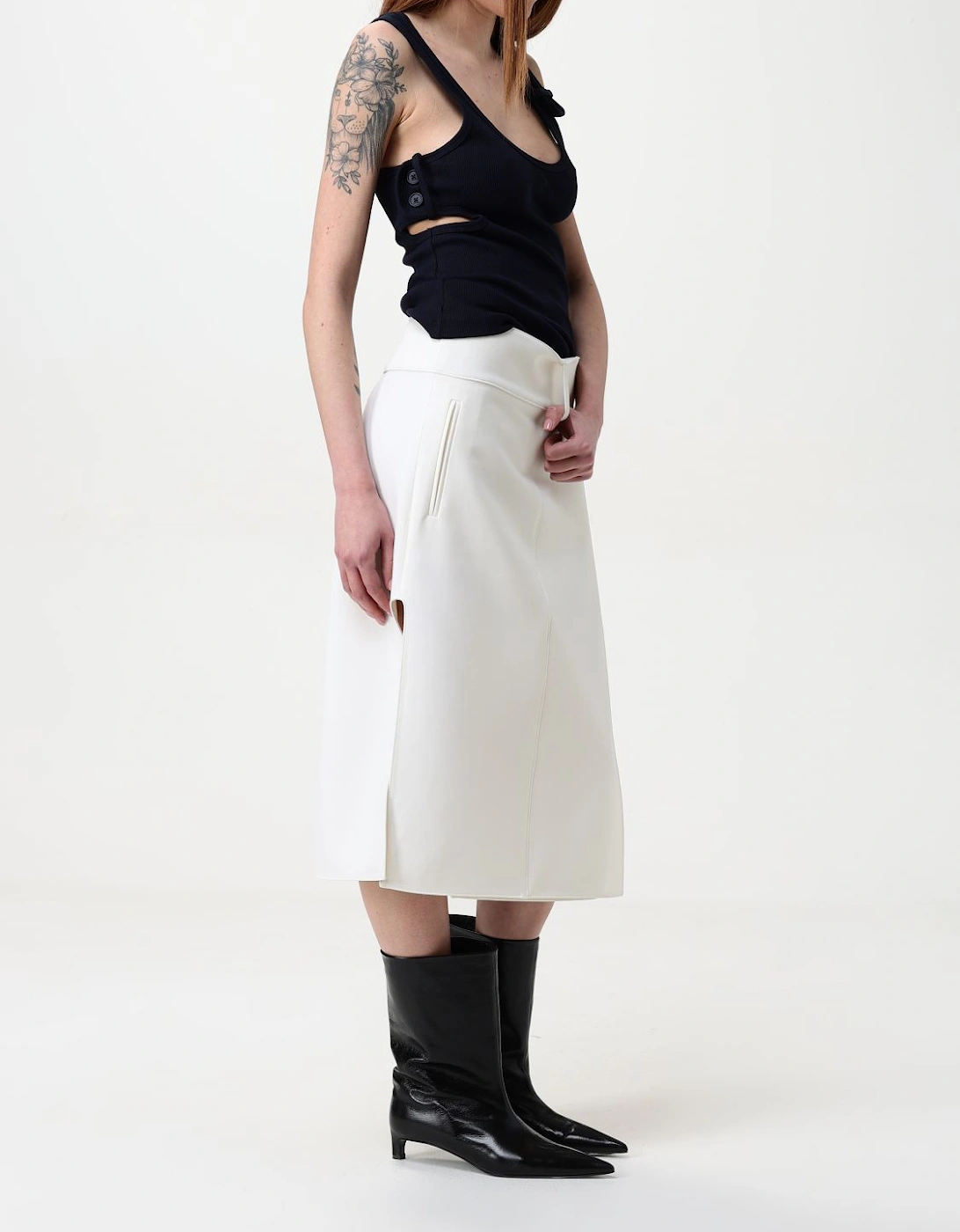 Midi Skirt Side Slit Detail