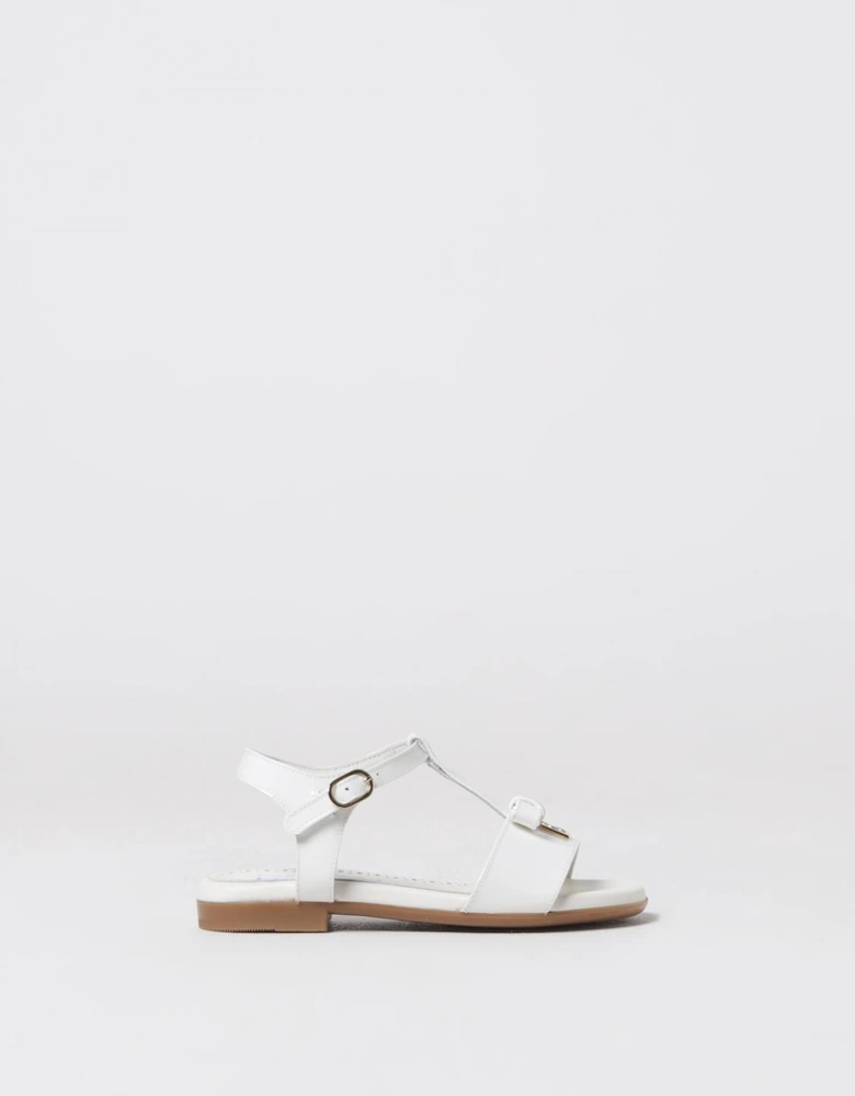 Girls Flat Leather Buckle Sandals