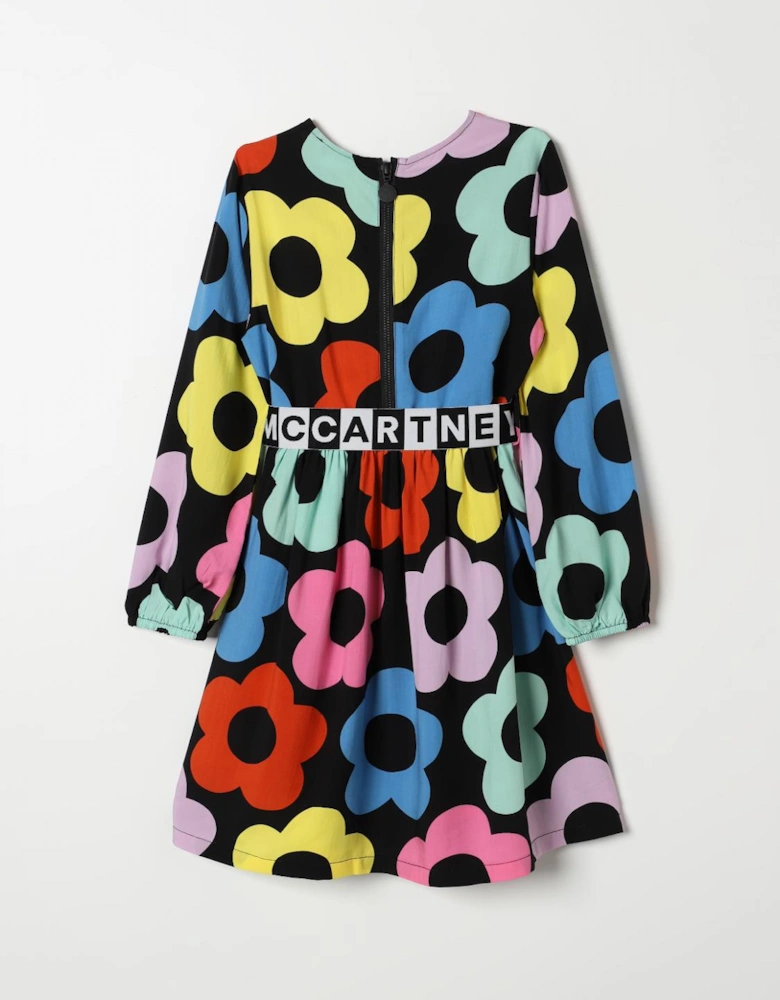 Kids Flower Print Belted Dress