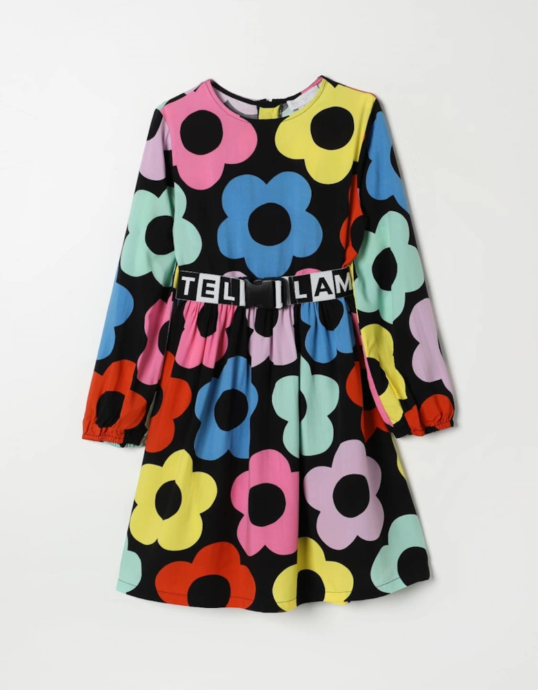 Kids Flower Print Belted Dress