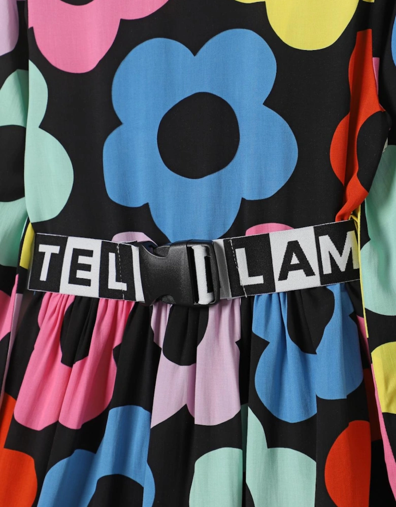 Kids Flower Print Belted Dress