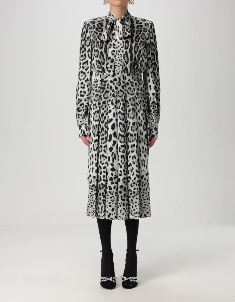 Leopard Print Pleated Midi Dress