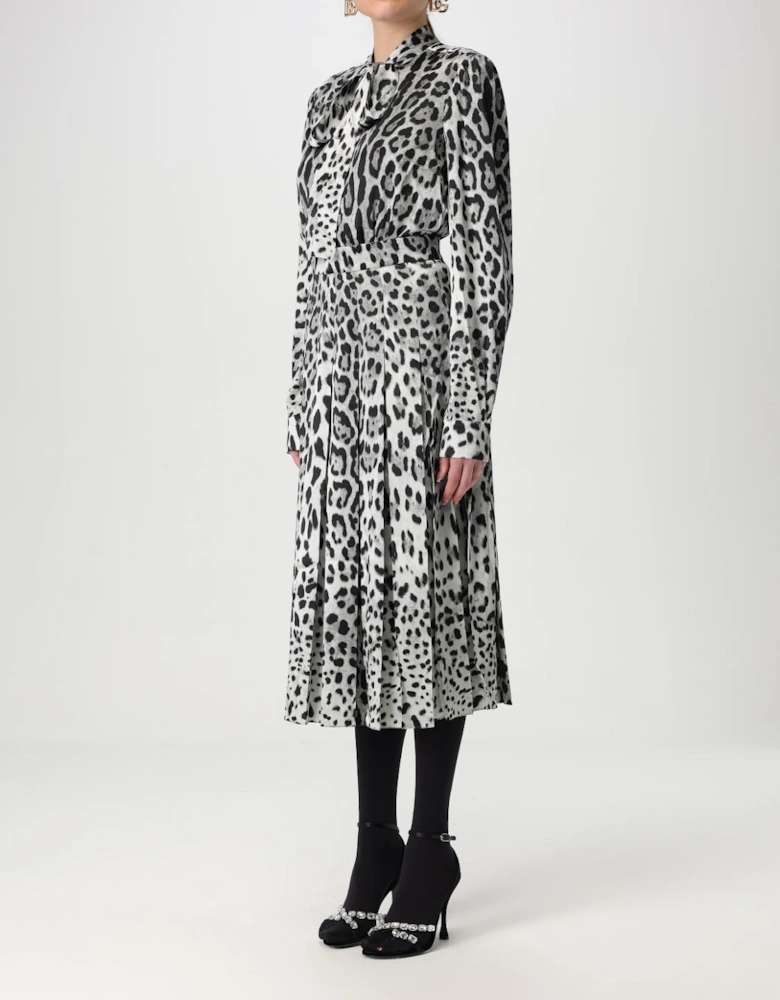Leopard Print Pleated Midi Dress