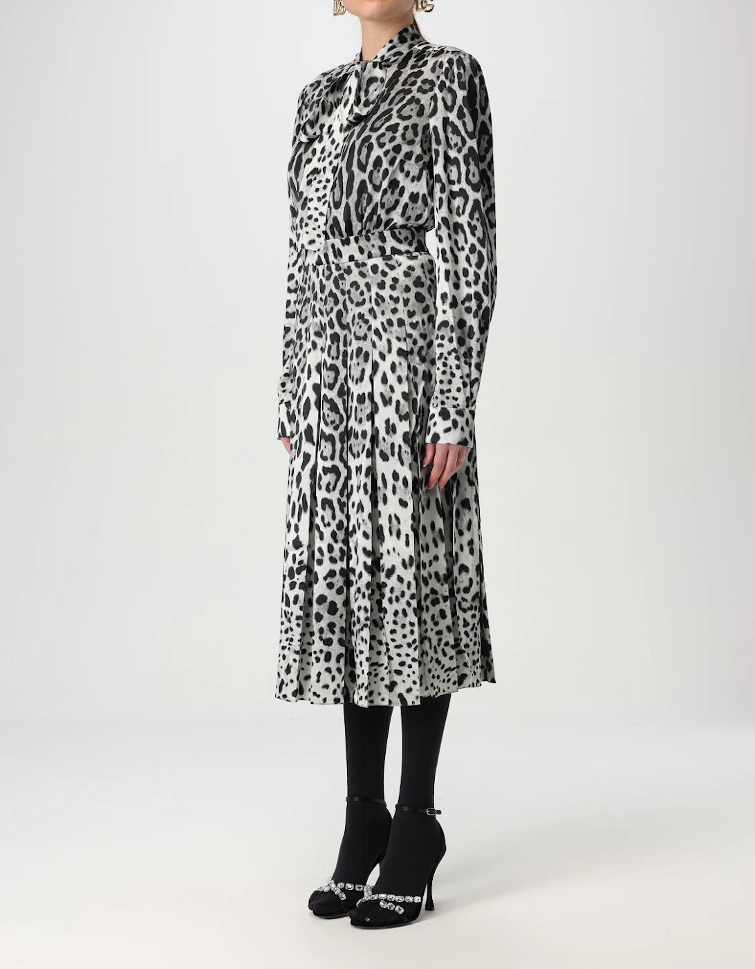 Leopard Print Pleated Midi Dress
